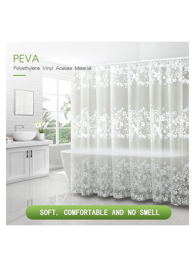 Shower Curtain Liner, 72 Inch Waterproof PEVA Liners with Metal Grommets and 12 Plastic Hooks Thick Bathroom Thickened White Flower Vine - Image 2